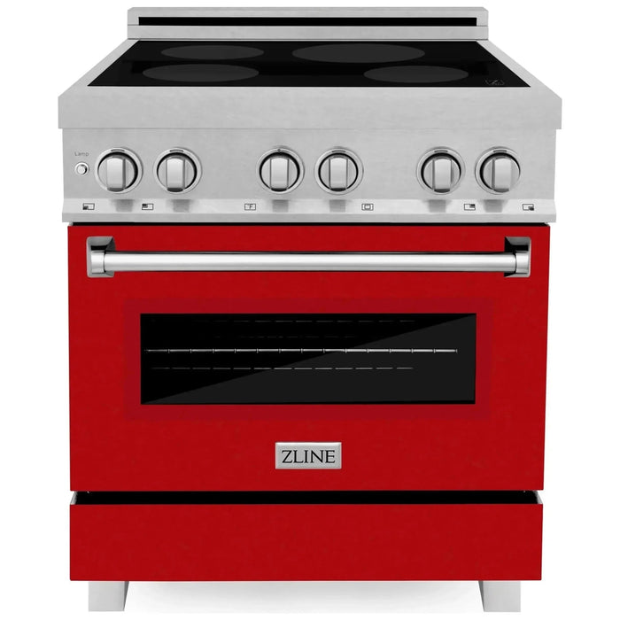 ZLINE 30-Inch 4.0 cu. ft. Induction Range with a 4 Element Stove and Electric Oven in DuraSnow Stainless Steel with Red Gloss Door (RAINDS-RG-30)