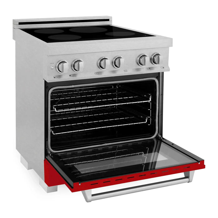 ZLINE 30-Inch 4.0 cu. ft. Induction Range with a 4 Element Stove and Electric Oven in DuraSnow Stainless Steel with Red Gloss Door (RAINDS-RG-30)