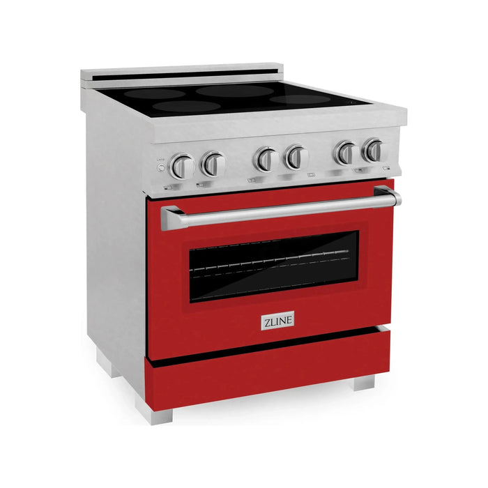 ZLINE 30-Inch 4.0 cu. ft. Induction Range with a 4 Element Stove and Electric Oven in DuraSnow Stainless Steel with Red Matte Door (RAINDS-RM-30)