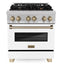 ZLINE 30 Inch Autograph Edition Dual Fuel Range In DuraSnow Stainless Steel with White Matte Door and Champagne Bronze Accents RASZ-WM-30-CB