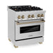 ZLINE 30 Inch Autograph Edition Dual Fuel Range In Stainless Steel with Champagne Bronze Accents RAZ-30-CB