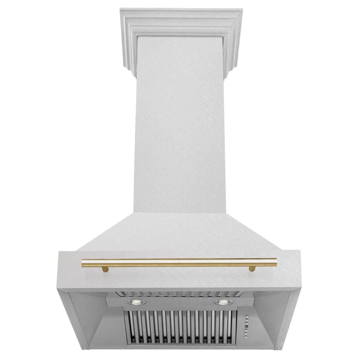 ZLINE 30 Inch Autograph Edition DuraSnow Range Hood with DuraSnow Shell and Gold Handle 8654SNZ-30-G