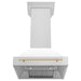 ZLINE 30 Inch Autograph Edition DuraSnow Range Hood with White Matte Shell and Gold Handle 8654SNZ-WM30-G