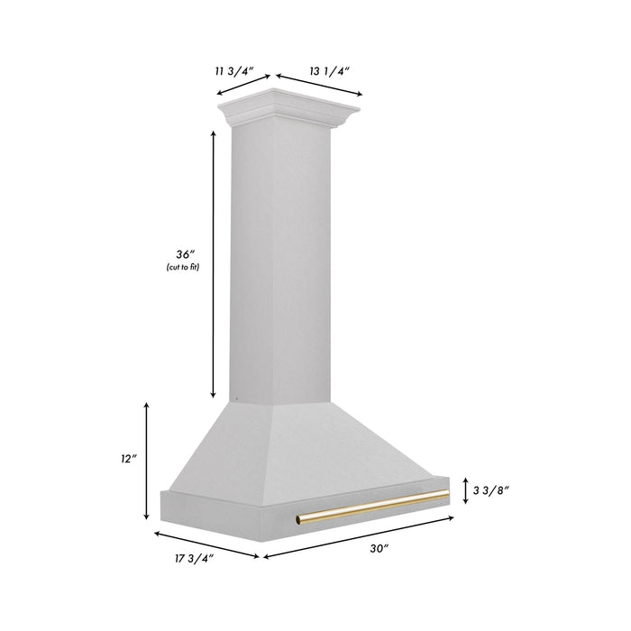 ZLINE 30 Inch Autograph Edition DuraSnow® Stainless Steel Range Hood with Gold Handle, KB4SNZ-30-G