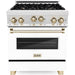 ZLINE 30 Inch Autograph Edition Gas Range in DuraSnow Stainless Steel with White Matte Door and Champagne Bronze Accents RGSZ-WM-30-CB