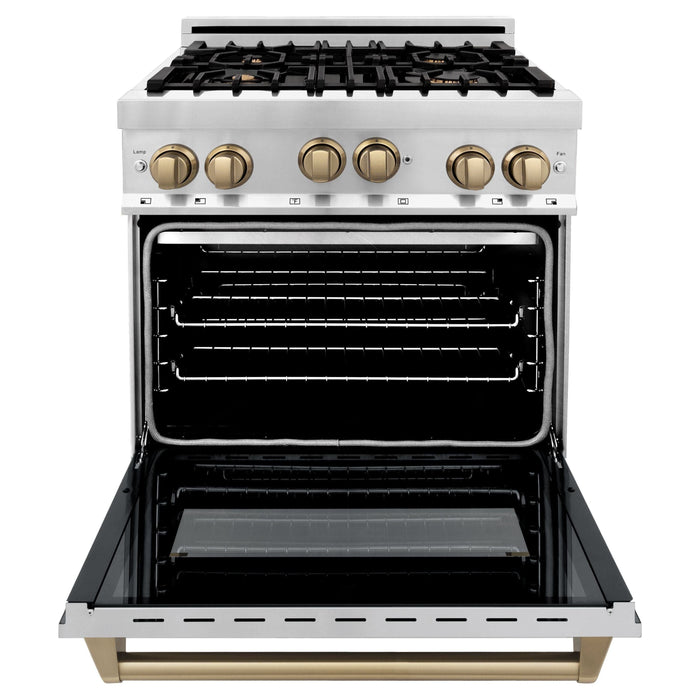 ZLINE 30 Inch Autograph Edition Gas Range In Stainless Steel with Champagne Bronze Accents RGZ-30-CB