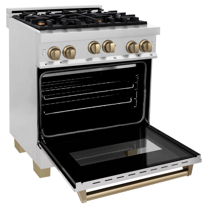 ZLINE 30 Inch Autograph Edition Gas Range In Stainless Steel with Champagne Bronze Accents RGZ-30-CB