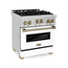 ZLINE 30 Inch Autograph Edition Gas Range in Stainless Steel with White Matte Door and Champagne Bronze Accents RGZ-WM-30-CB