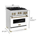 ZLINE 30 Inch Autograph Edition Gas Range in Stainless Steel with White Matte Door and Champagne Bronze Accents RGZ-WM-30-CB