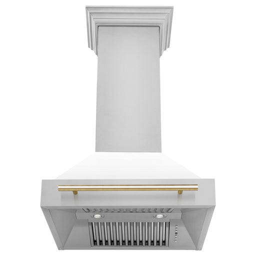 ZLINE 30 Inch Autograph Edition Range Hood with White Matte Shell and Gold Handle 8654STZ-WM30-G