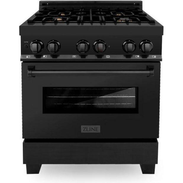 ZLINE 30-Inch Black Stainless 4.0 Cu.ft. 4 Gas Burner/Electric Oven Range With Brass Burners RAB-BR-30