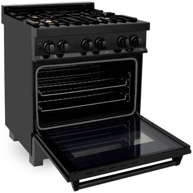 ZLINE 30-Inch Black Stainless 4.0 Cu.ft. 4 Gas Burner/Electric Oven Range With Brass Burners RAB-BR-30