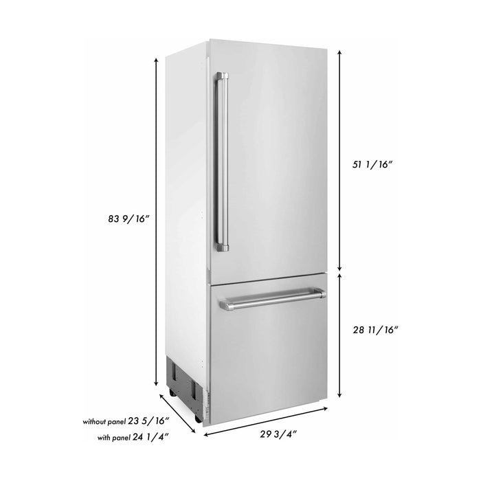 ZLINE 30-Inch Built-In 16.1 cu. ft. 2-Door Bottom Freezer Refrigerator with Internal Water and Ice Dispenser in Stainless Steel (RBIV-304-30)