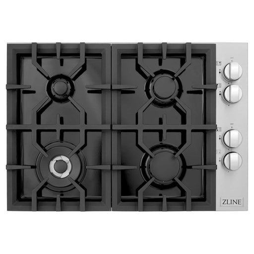 ZLINE 30-Inch Drop-In Gas Stovetop with 4 Gas Burners and Black Porcelain Top (RC30-PBT)