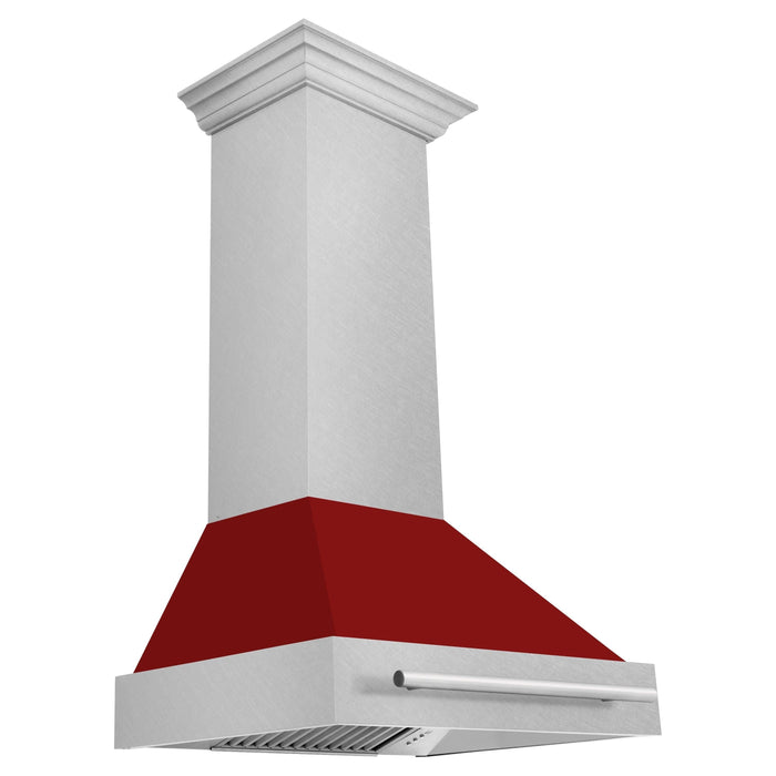 ZLINE 30 Inch DuraSnow® Stainless Steel Range Hood with Red Gloss Shell, 8654SNX-RG-30