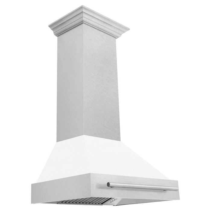 ZLINE 30 Inch DuraSnow® Stainless Steel Range Hood with White Matte Shell, 8654SNX-WM-30