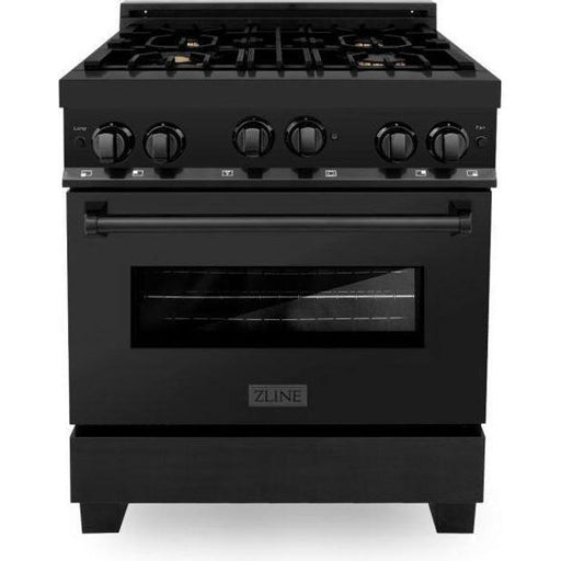 ZLINE 30-Inch Professional 4.0 Cu. Ft. Gas On Gas Range In Black Stainless Steel With Brass Burners RGB-BR-30