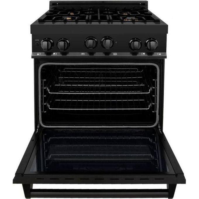 ZLINE 30-Inch Professional 4.0 Cu. Ft. Gas On Gas Range In Black Stainless Steel With Brass Burners RGB-BR-30