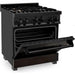 ZLINE 30-Inch Professional 4.0 Cu. Ft. Gas On Gas Range In Black Stainless Steel With Brass Burners RGB-BR-30