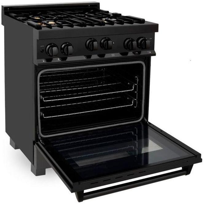 ZLINE 30-Inch Professional 4.0 Cu. Ft. Gas On Gas Range In Black Stainless Steel With Brass Burners RGB-BR-30