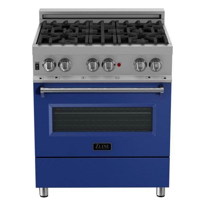 ZLINE 30-Inch Professional Dual Fuel Range In DuraSnow Stainless with Blue Matte Door RAS-BM-30