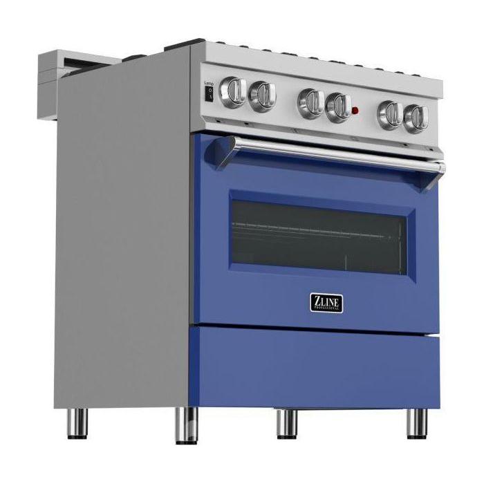 ZLINE 30-Inch Professional Dual Fuel Range In DuraSnow Stainless with Blue Matte Door RAS-BM-30