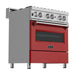 ZLINE 30-Inch Professional Dual Fuel Range In DuraSnow Stainless with Red Gloss Door RAS-RG-30