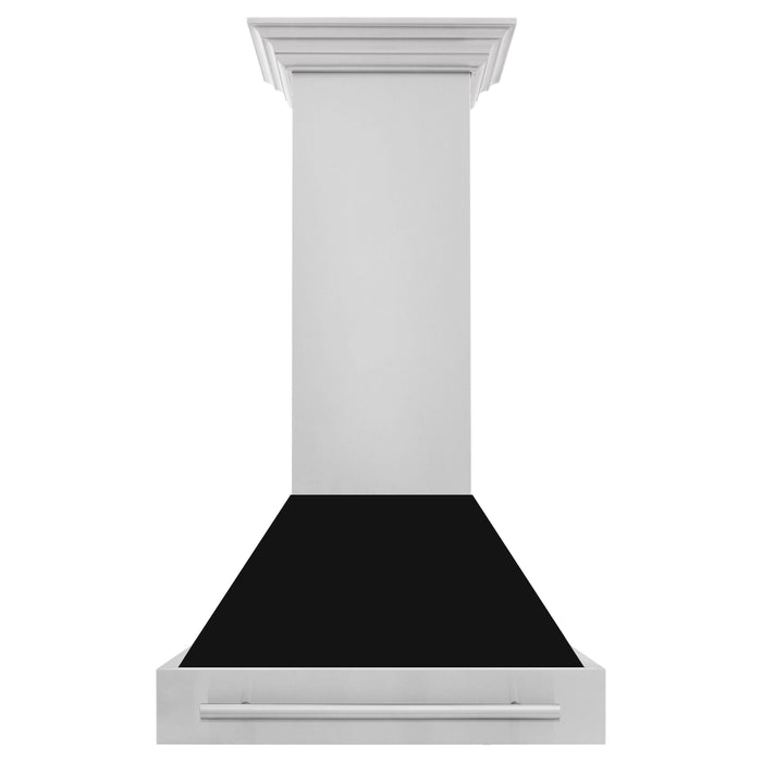 ZLINE 30 Inch Stainless Steel Range Hood with Black Matte Shell and Stainless Steel Handle, 8654STX-BLM-30