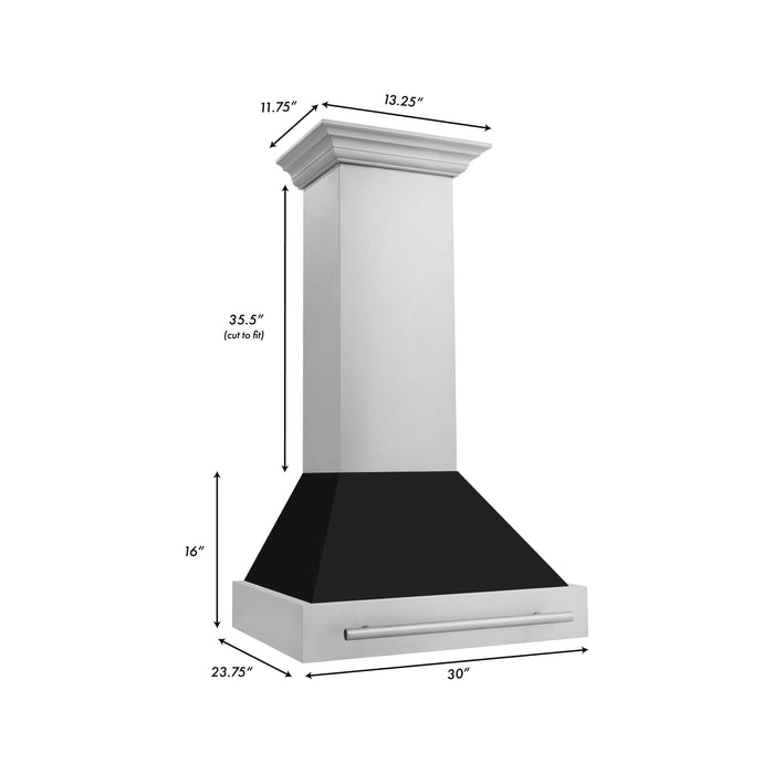 ZLINE 30 Inch Stainless Steel Range Hood with Black Matte Shell and Stainless Steel Handle, 8654STX-BLM-30