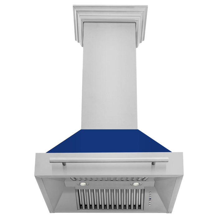 ZLINE 30 Inch Stainless Steel Range Hood with Blue Gloss Shell, 8654STX-BG-30