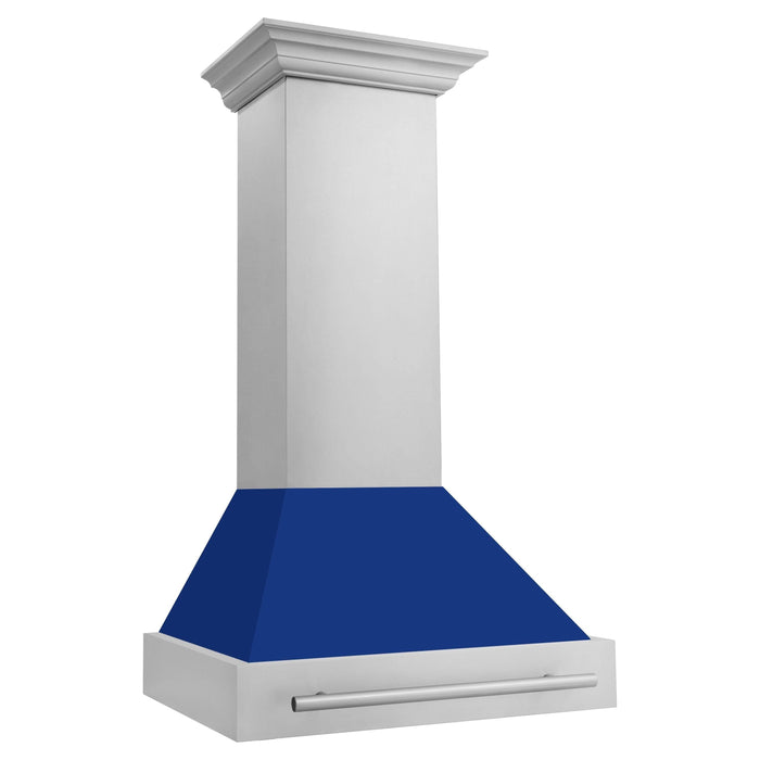 ZLINE 30 Inch Stainless Steel Range Hood with Blue Gloss Shell, 8654STX-BG-30