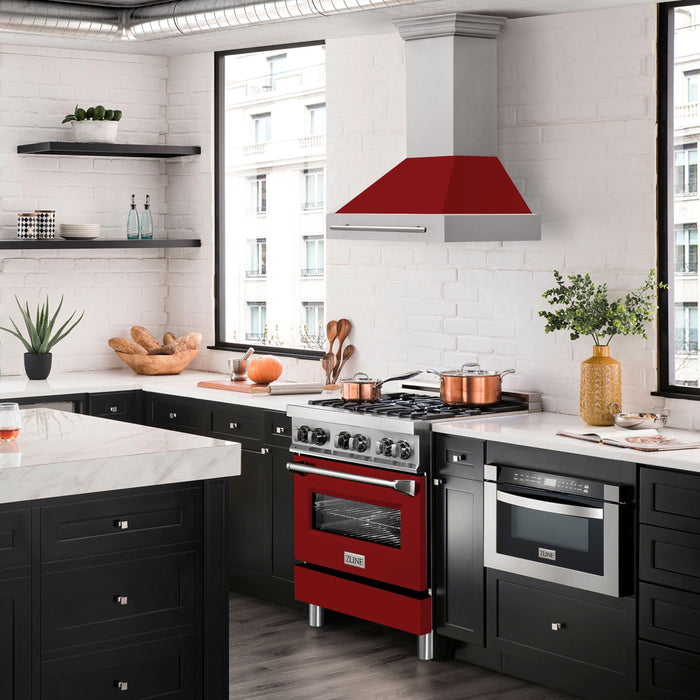 ZLINE 30 Inch Stainless Steel Range Hood with Red Gloss Shell and Stainless Steel Handle, 8654STX-RG-30