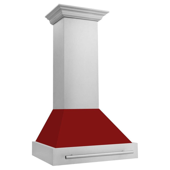 ZLINE 30 Inch Stainless Steel Range Hood with Red Gloss Shell and Stainless Steel Handle, 8654STX-RG-30