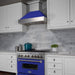 ZLINE 30" Professional Gas Range in DuraSnow with Blue Matte Door & 30" Range Hood Appliance Package 2KP-RGSBMRH30