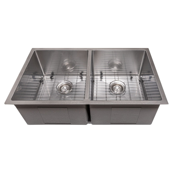 ZLINE 33 in. Anton Undermount Double Bowl DuraSnow Stainless Steel Kitchen Sink with Bottom Grid SR50D-33S