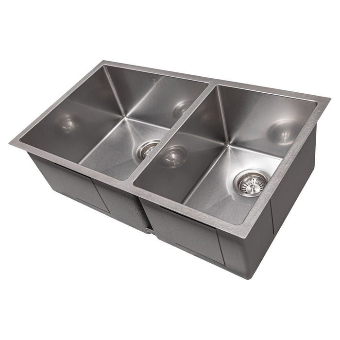 ZLINE 33 in. Chamonix Undermount Double Bowl DuraSnow Stainless Steel Kitchen Sink with Bottom Grid SR60D-33S