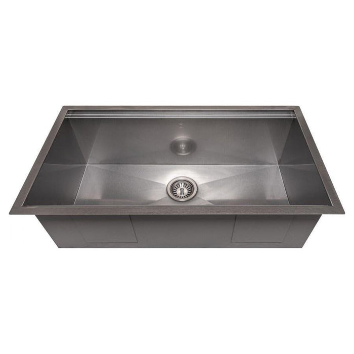 ZLINE 33 in. Garmisch Undermount Single Bowl DuraSnow® Stainless Steel Kitchen Sink with Bottom Grid and Accessories, SLS-33S