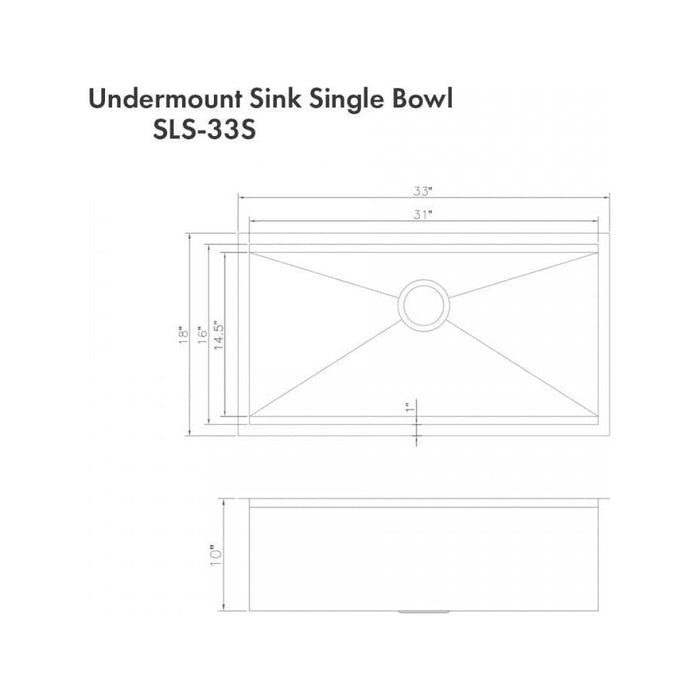 ZLINE 33 in. Garmisch Undermount Single Bowl DuraSnow® Stainless Steel Kitchen Sink with Bottom Grid and Accessories, SLS-33S