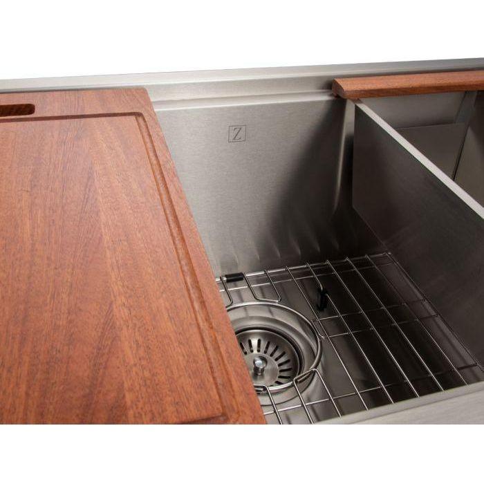 ZLINE 33 in. Garmisch Undermount Single Bowl Stainless Steel Kitchen Sink with Bottom Grid and Accessories, SLS-33