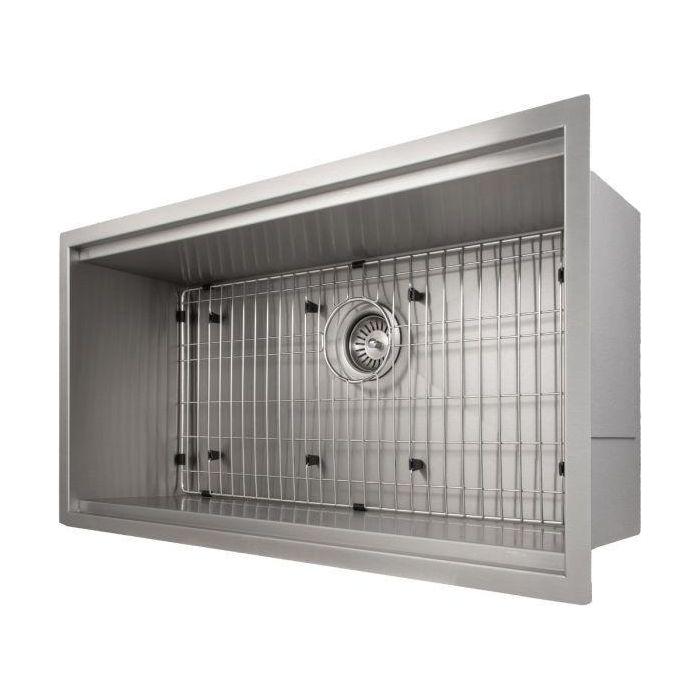 ZLINE 33 in. Garmisch Undermount Single Bowl Stainless Steel Kitchen Sink with Bottom Grid and Accessories, SLS-33