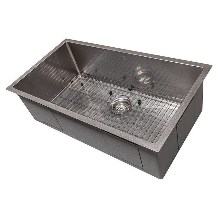 ZLINE 33 in. Meribel Undermount Single Bowl DuraSnow Stainless Steel Kitchen Sink with Bottom Grid SRS-33S