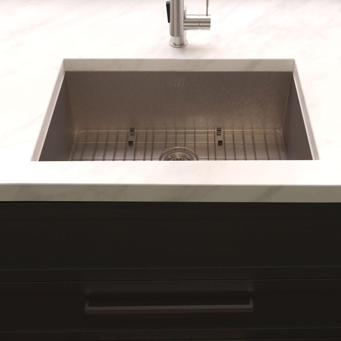 ZLINE 33 in. Meribel Undermount Single Bowl DuraSnow Stainless Steel Kitchen Sink with Bottom Grid SRS-33S