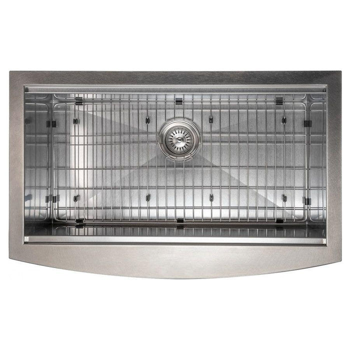 ZLINE 33 in. Moritz Farmhouse Apron Mount Single Bowl DuraSnow® Stainless Steel Kitchen Sink with Bottom Grid and Accessories, SLSAP-33S