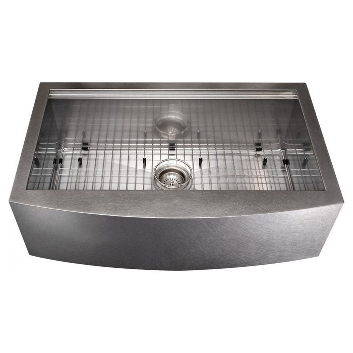 ZLINE 33 in. Moritz Farmhouse Apron Mount Single Bowl DuraSnow® Stainless Steel Kitchen Sink with Bottom Grid and Accessories, SLSAP-33S