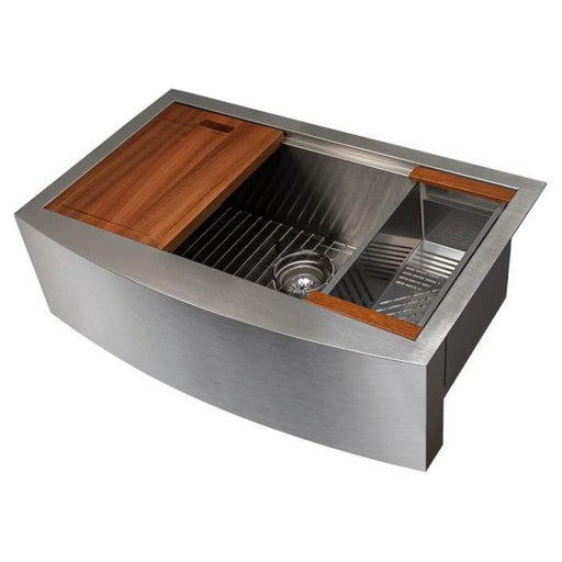 ZLINE 33 in. Moritz Farmhouse Apron Mount Single Bowl Stainless Steel Kitchen Sink with Bottom Grid and Accessories, SLSAP-33