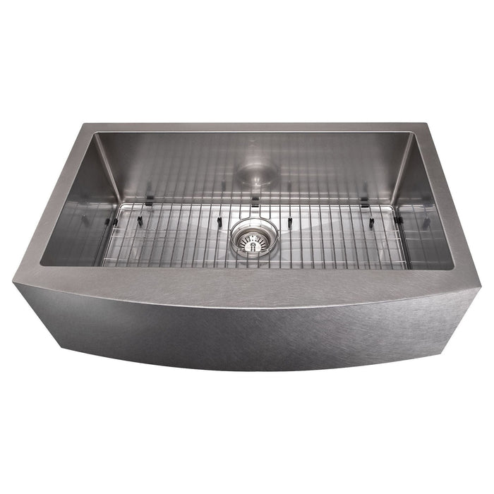 ZLINE 33 in. Vail Farmhouse Apron Mount Single Bowl DuraSnow Stainless Steel Kitchen Sink with Bottom Grid SAS-33S