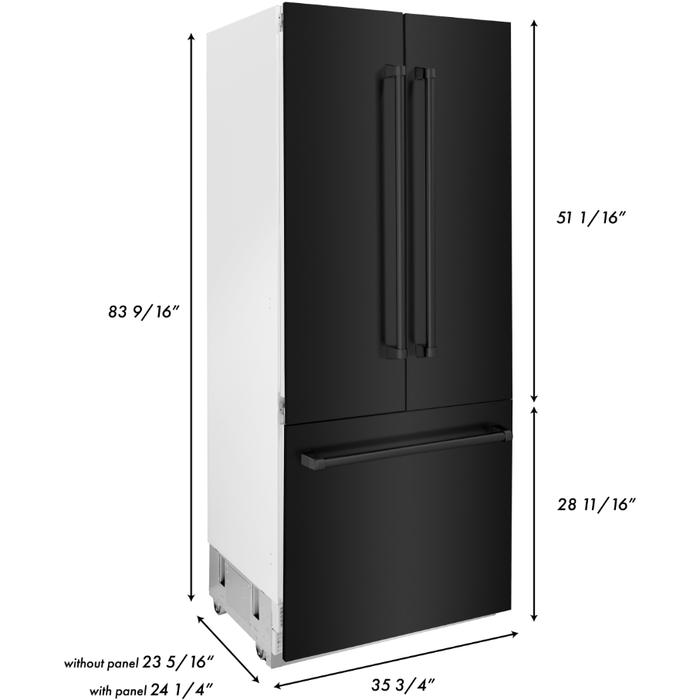 ZLINE 36" 19.6 cu. ft. Built-In Refrigerator with Internal Water and Ice Dispenser in Black Stainless Steel, RBIV-BS-36