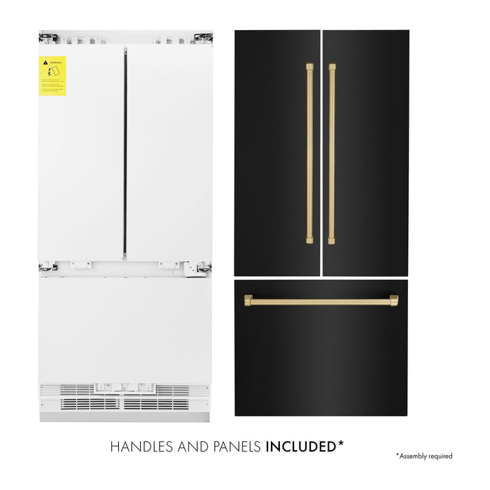 ZLINE 36" Autograph 19.6 cu. ft. Built-in Refrigerator with Internal Water and Ice Dispenser in Black Stainless Steel with Champagne Bronze Accents, RBIVZ-BS-36-CB