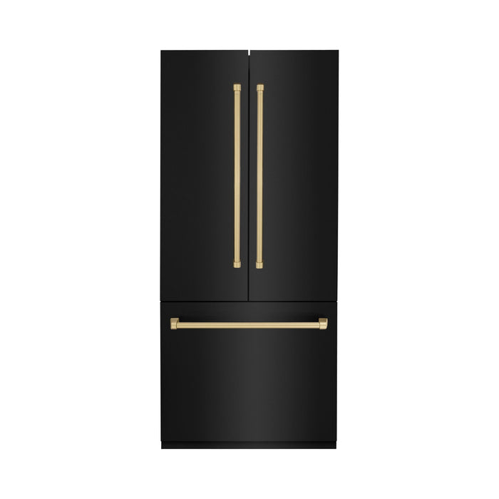 ZLINE 36" Autograph 19.6 cu. ft. Built-in Refrigerator with Internal Water and Ice Dispenser in Black Stainless Steel with Champagne Bronze Accents, RBIVZ-BS-36-CB