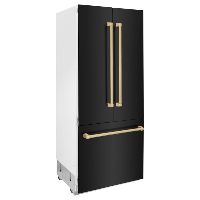 ZLINE 36" Autograph 19.6 cu. ft. Built-in Refrigerator with Internal Water and Ice Dispenser in Black Stainless Steel with Champagne Bronze Accents, RBIVZ-BS-36-CB